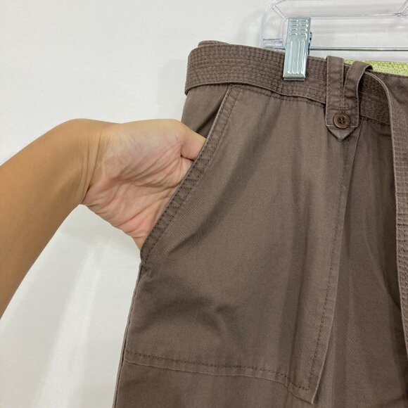 New Sigrid Olsen size 12 Brown Cotton Belted Rolled Hem Capri Pants - Picture 9 of 11